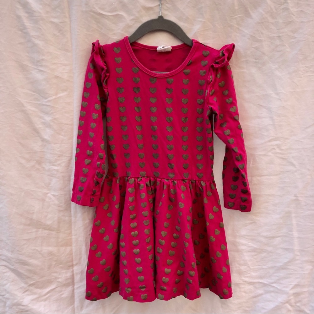 Pink and Bronze Heart Dress Girls 4T